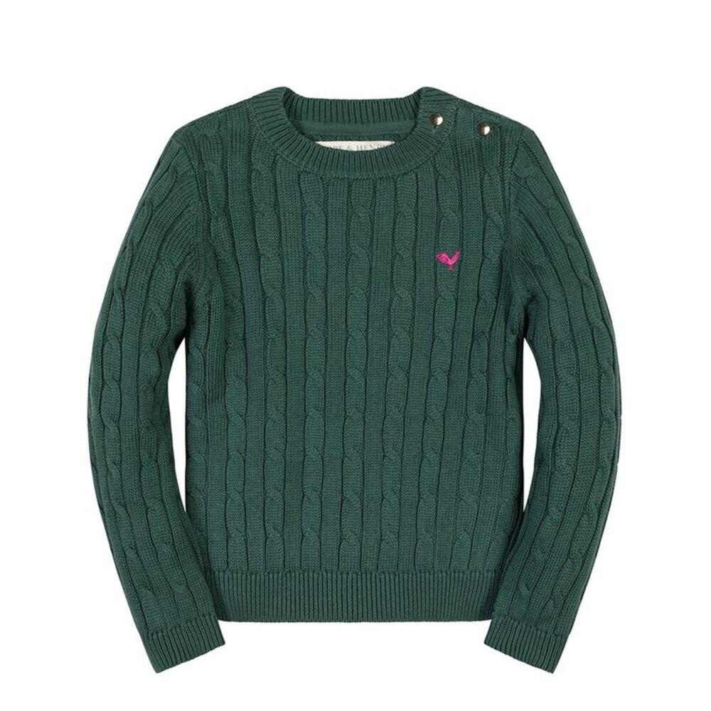 Hope & Henry Girls Organic Crew Neck Cable Sweater